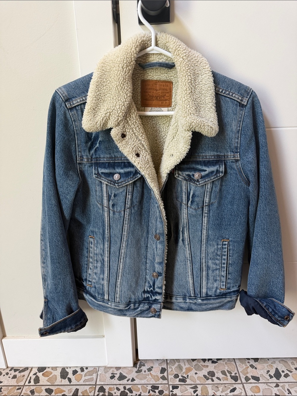 Levi's Blue Denim Jacket with Cream Sherpa Collar